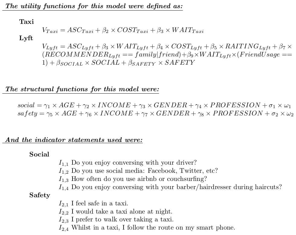 The specification of the model.